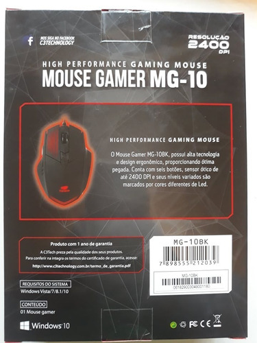 Mouse Optico Gamer C3tech 2400 Dpi Mg-10