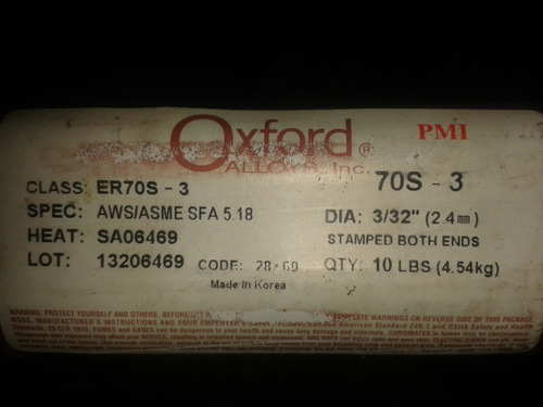 Varillas De Aporte Soldar Er70s-3 Aws/asme 3/32-2,4mm Oxford