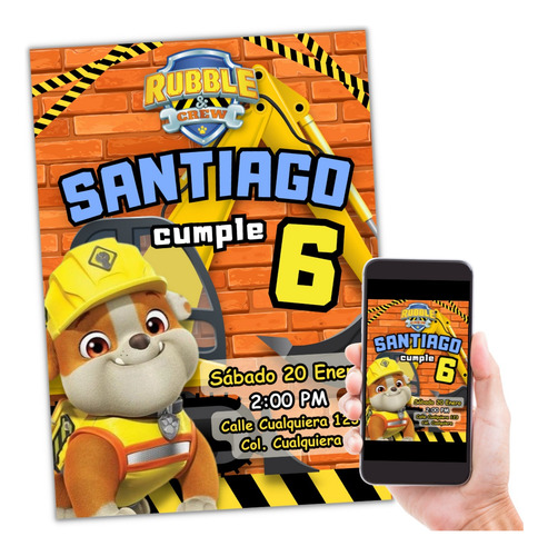 Invitación Digital Rubble Y Equipo Paw Patrol Cumpleaños