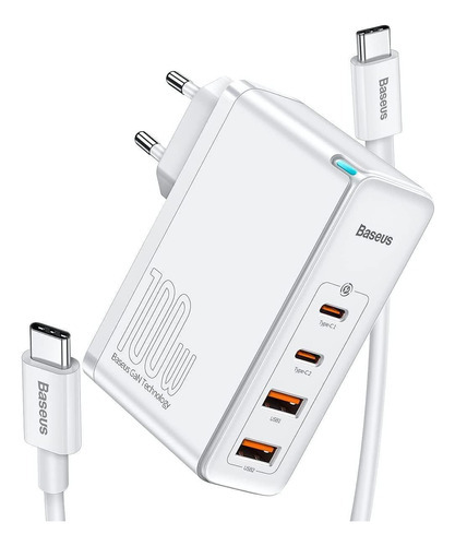 Carregador Baseus 100w Gan2 Pro Portátil 4 Em 1 - Branco