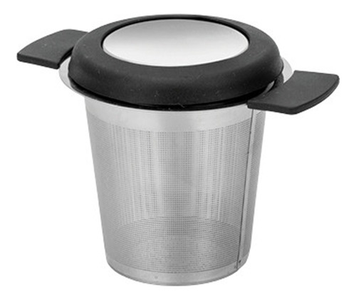 Infusor Com Tampa Aço Inox Cesto Coador Chá Ervas Filtro Cor Prateado