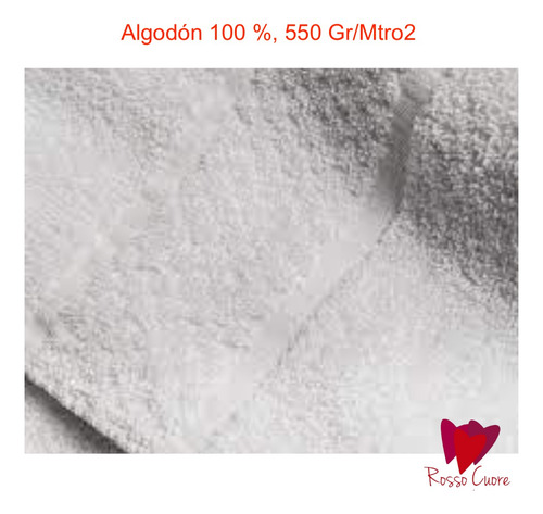 Imagen 6 de 10 de Toalla Hotelera Platino Blanca 550 Gr Algodon 100%