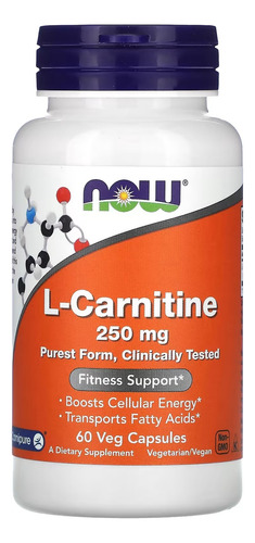 L Carnitina Now Foods 250mg 60veg Capsulas Sabor Sem Sabor