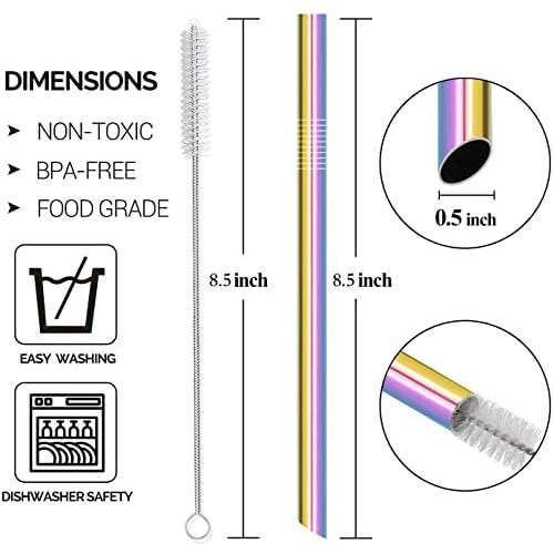 Reusable Metal Boba Smoothies Drinking Straws 0.5'' ex...