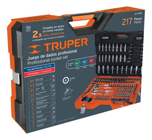 Juego 217 Herramientas 1/4'', 3/8'' Y 1/2'' Std Y Mm, Truper