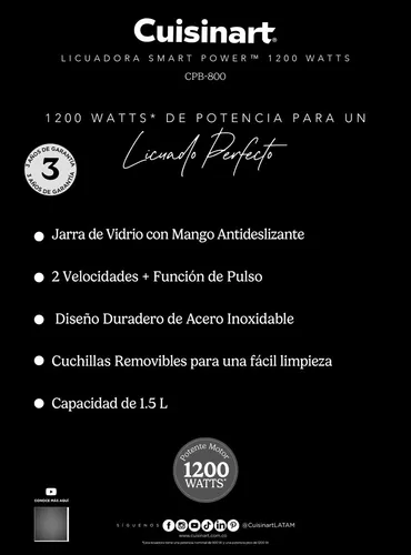 Licuadora De 1200 Watts Smart Power Cuisinart