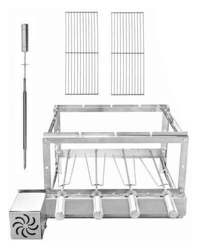 Churrasqueira Inox Giratória 4 Espetos + Espada