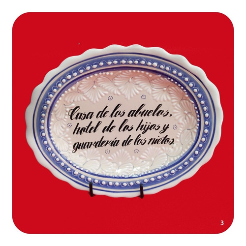 Imagen 4 de 4 de Platón Placa Talavera Poblana Frase Decorativa 08 Perla Plc