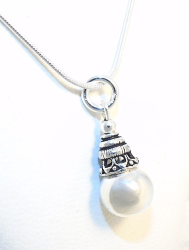 Imagen 2 de 9 de Conjunto Dije Bola Plata 925 Bali Cadena + Aros Colgantes