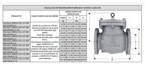 Válvula Check Columpio A/c Walworth 5344fa De 3 Clase300