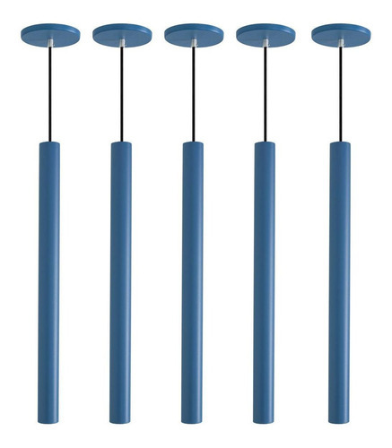 Kit 9 Pendente Luminária Tubo Azul 50 Cm + Lâmpada Led