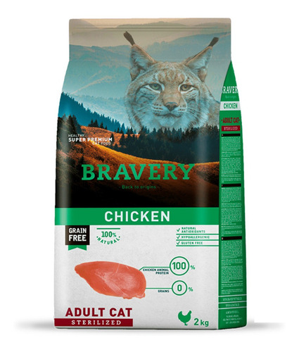 Bravery Gato Esterilizado Adulto Sabor Pollo 2 Kg