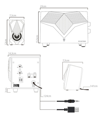 Imagen 7 de 9 de Parlante Gamer 2.1 Ultra Iluminacion Rgb Panter Gs302