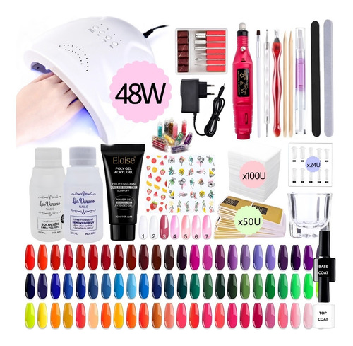 Kit Completo Cabina 48w Uñas Polygel Decoración Torno Nail