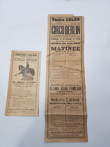 Antiguos Afiches Circo Rosario Berlín Lote X 2 Mag 58665