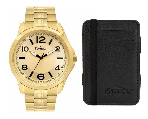 Kit Relógio Masculino Condor + Carteira Copc21aech/k4d Cor da correia Dourado Cor do fundo Dourado