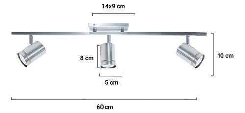 Imagen 3 de 10 de Sistema Recto 3 Luces Acero Gu10 Sin Lampara Pared O Techo
