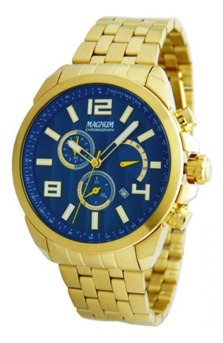 Relógio Magnum Masculino Cronógrafo Ma35271a Dourado Fundo