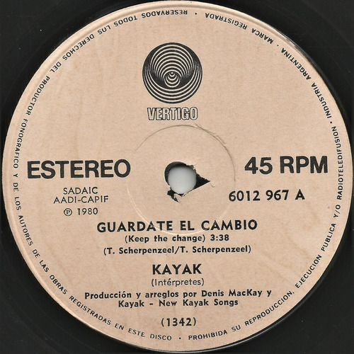 Kayak / Guardate El Cambio - Simple De Vinilo