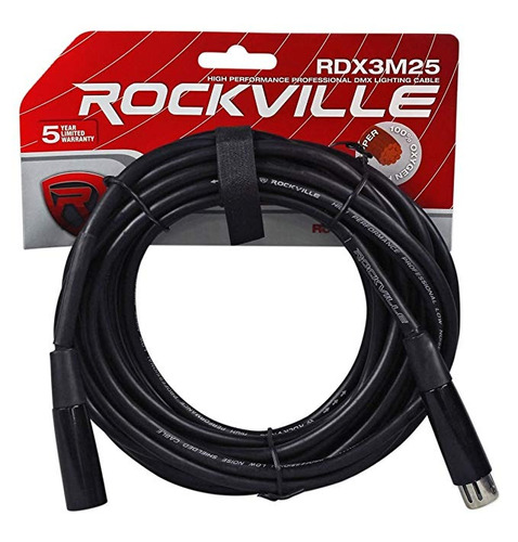 Rockville Rdx3m25 25' 3 Pin Dmx Cable De Iluminación 100% Of