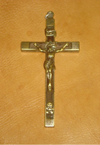 Vint_retro Crucifijo Antiguo De Bronce Con Calavera Año 1800