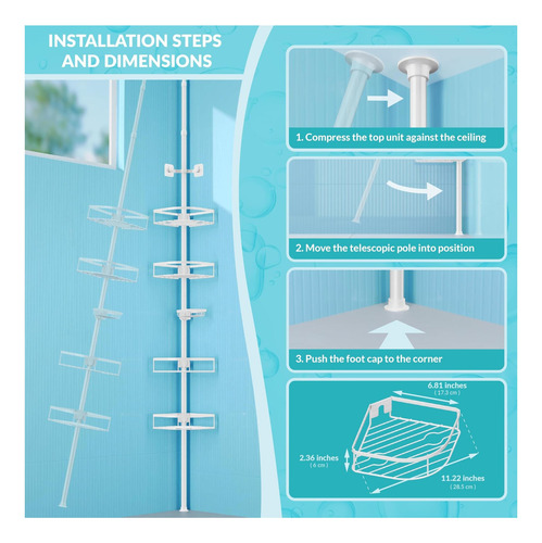 Timiano Shower Caddy Tension Pole, Ducha Caddy 4