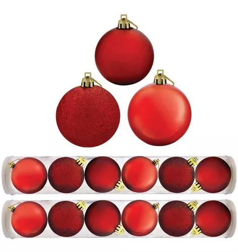 Bola de Natal Glitter Cor Vermelha 4cm Jogo com 12 Peças - 1923521