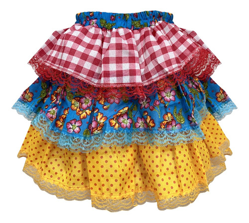 Saia Festa Junina Xadrez Babado Quadrilha Caipirinha Menina