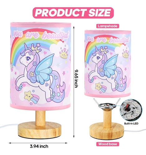 Lámpara De Mesita De Noche De Unicornio, 3 Colores Regulable