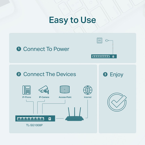 Switch 4 Puertos Poe+ Tp-link Tl-sg1008p 10/100mbps 8 Ptos
