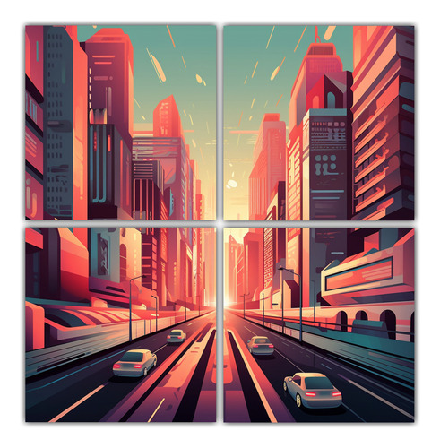 60x60cm Cuadros Futuristas De Una Ciudad Con Edificios Volad