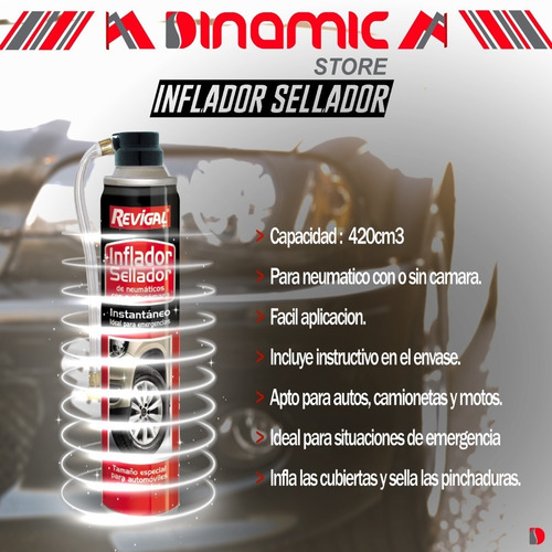 Imagen 2 de 5 de Inflador Sellador Revigal Ideal Auto 420cm3 Emergencia