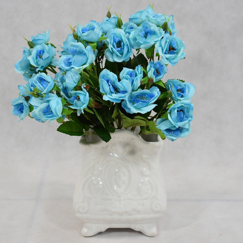 Ramo De Rosas Otoñales Flores Artificiales Pack 6 Pz Color Azul