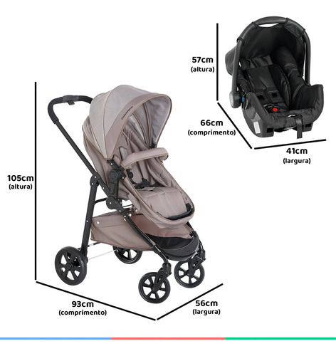 Carrinho Passeio + Cadeirinha Auto + Base + Protetor Solar Cor Chocolate Cor do chassi Preto