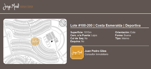 Lote Interno #100-200 - Costa Esmeralda - Deportiva - 1015m2 #id 9181