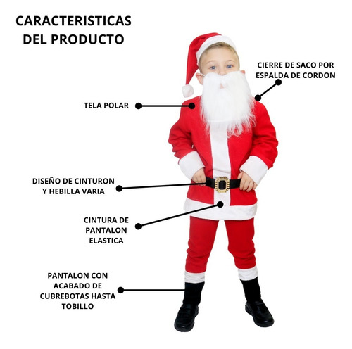 Disfraz Santa Claus Clasico Con Barba Blanca Niño
