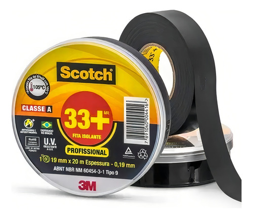 Kit 12 Fita Isolante Scotch 3m 33+ 19mm 20 Metros