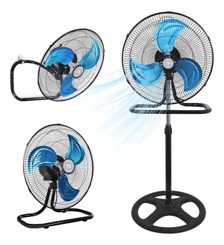 Jeeleeko Ventilador 3en1 Techo Piso Pared Giratorio Ajustable 3 Aspas Estructura Negro Aspas Azul Diámetro 60 Frecuencia 60 Material De Las Aspas Metal