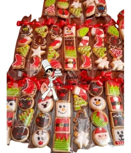 Kit Navideño 12 Galletas 10cm + 25 Pqts Con 4 Mini Galletas