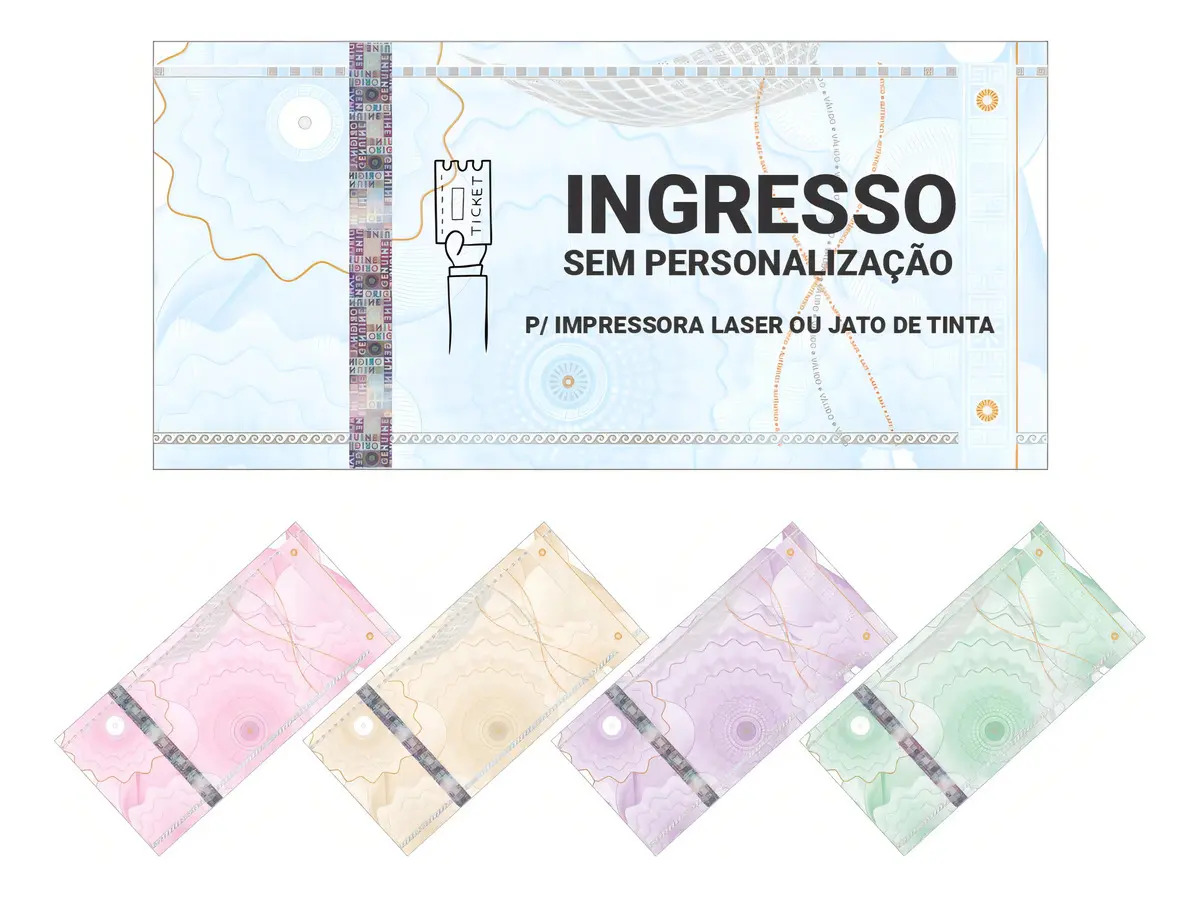 1000 Ingressos De Segurança Papel Moeda 100x50mm 12 P/ Folha