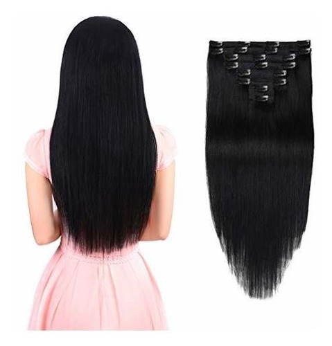 Extensiones Clip Cabello Natural Negro 8 Piezas 45 Cm.