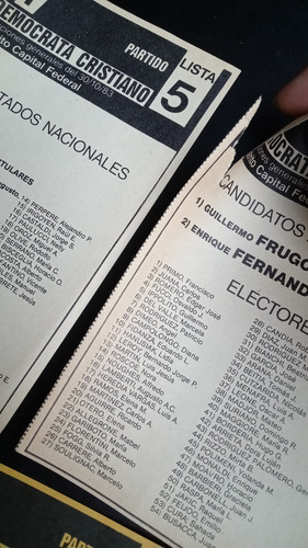 Boleta Electoral 1983 P. Demócrata Cristiano Cerro Ponsati (Usado)