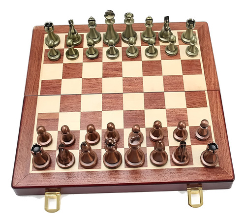Ajedrez De Madera Con Piezas De Metal Plegable 40x40cm