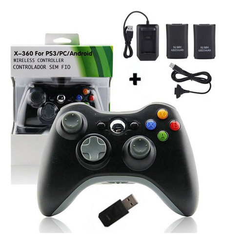 Control Compatible Con Xbox 360 Inalámbrico+kit Cable Y Pila