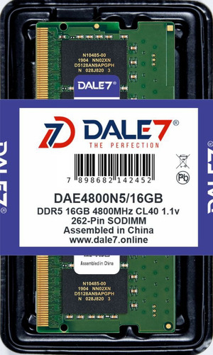 Memória Dale7 Ddr5 16gb 4800 Mhz Notebook 1.1v 01 Unidade
