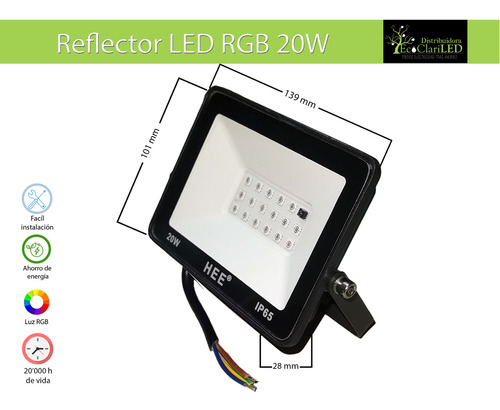 Lampara Reflector Led Rgb Multicolor 20w 16 Colores Hee