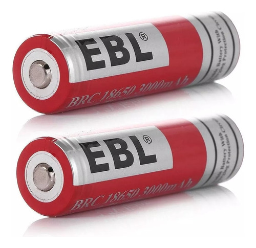 Pack De 2 Pilas Ebl 18650 Recargables Li Ion 3.7v Con Teton