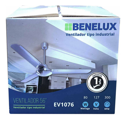 6pz Ventilador Techo 5 Vel 3 Aspas 56 Satin Cromado Benelux 1.43 M 60 Hz Plateado Plateado Metal 3