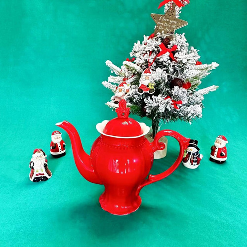 Tetera Inglesa Navideña Roja De Porcelana Fina, Cafetera, Vi