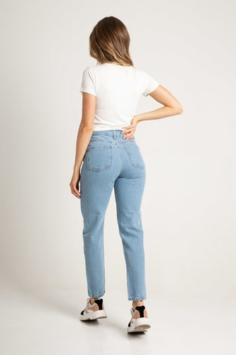 Jean Pantalon Mujer Mom Rigido Tiro Alto
